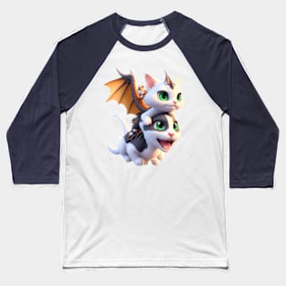 White Dragon Cat & Friend - The Dragon Cat Collection Baseball T-Shirt